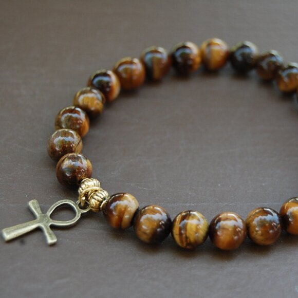 Ankh Cross Bracelet, Tiger Eye Bracelet,Key of Life Bracelet - Picture 2 of 2